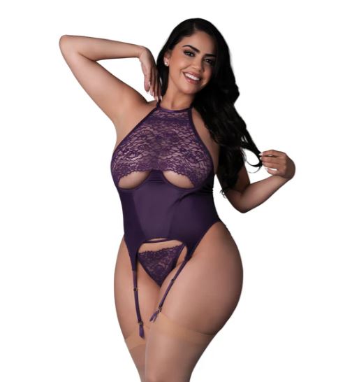 Basque & Split Panty Plum 2XL