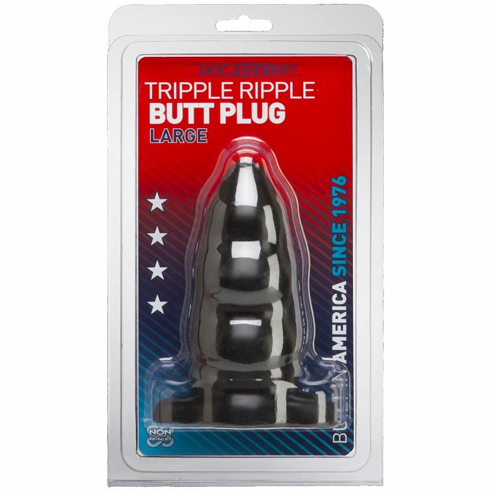 TRIPLE RIPPLE BUTT PLUG-LG-BLACK CD