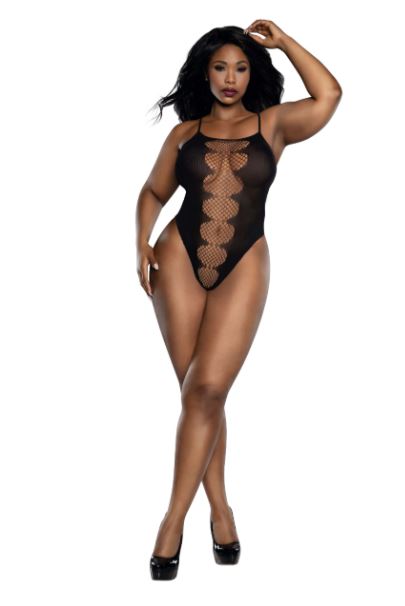 Easy Teddy with Fishnet Peek A Boo Blk X/