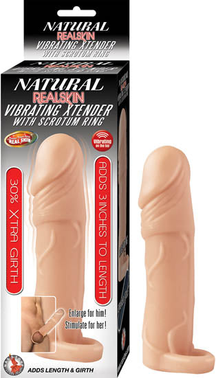 Natural Realskin Vibrating Xtender with Scrotum Ring Flesh