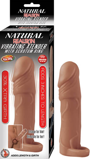 Natural Realskin Vibrating Xtender with Scrotum Ring Brown
