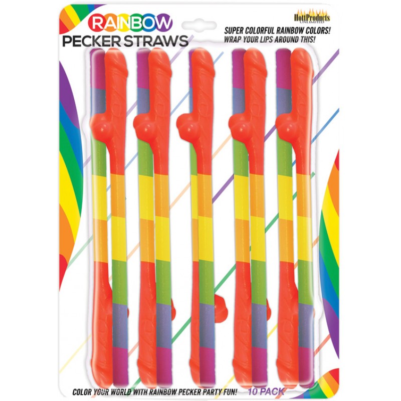 Rainbow Pecker Straws 10Pk