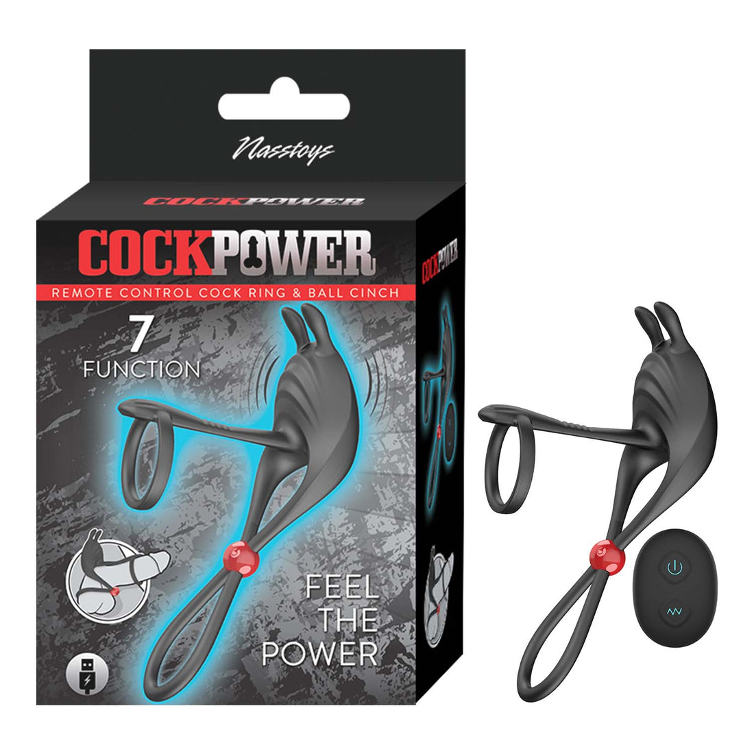 Cockpower Cockring & Ball Cinch with Remote Black