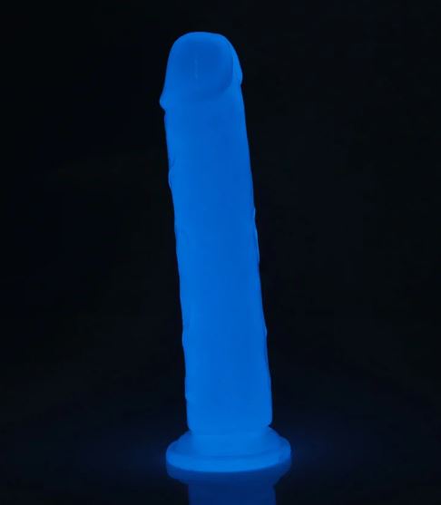 Glow In The Dark Periwinkle Peen Dildo 8.5 "