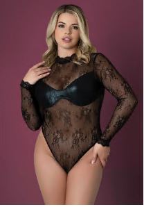 Euro Lux Long Sleeve Playsuit Blk 2XL