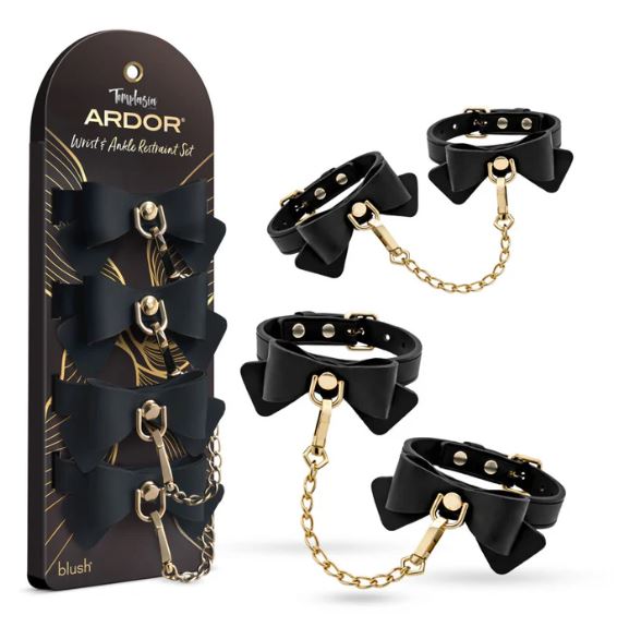 Temptasia Ardor Wrist & Ankle Restraints Black W/bow