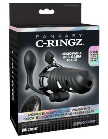 Fantasy C Ringz Vibrating Cock Blocker Ass-Gasm Plug Blk