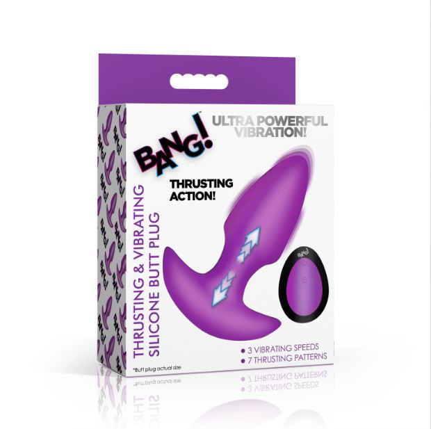 Thrusting & Vibrating Silicone Butt Plug Purple