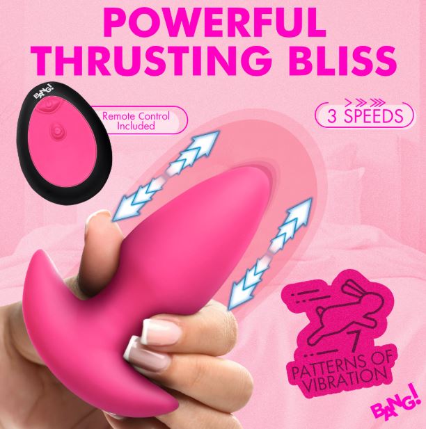Thrusting & Vibrating Silicone Butt Plug Pink