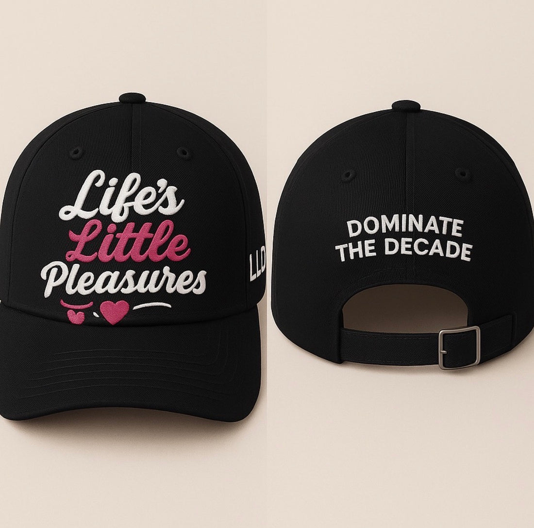 Life's Little Pleasures Embroidered Black Cap for Men & Women | Adjustable Cotton Casual Hat for Daily Wear
