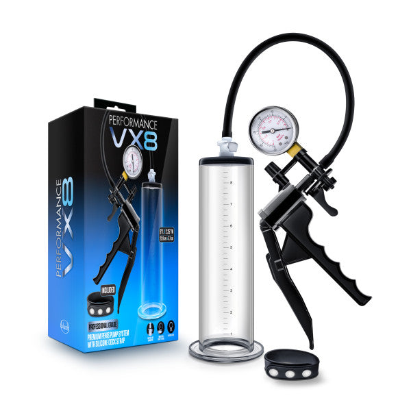 Performance VX8 Premium Penis Pump System W/ Silicone Cock Strap Clear