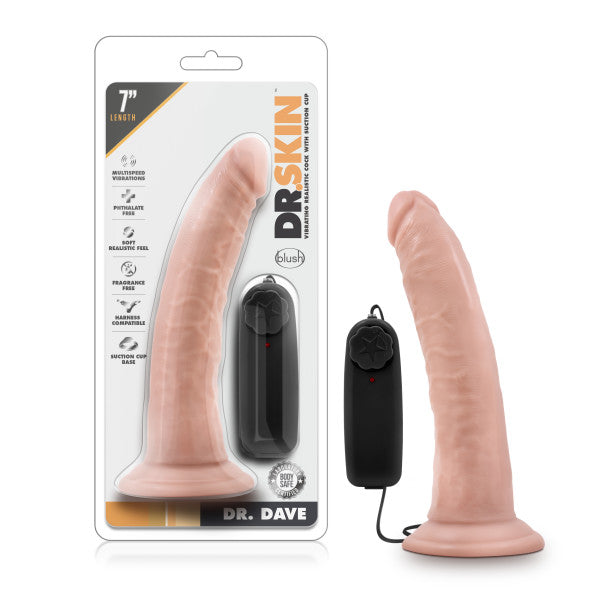 DR SKIN DR DAVE 7 in VIBRATING COCK with SUCTION CUP VANILLA