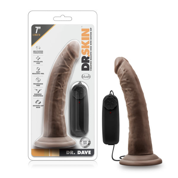 DR SKIN DR DAVE 7 in VIBRATING COCK with SUCTION CUP CHOCOLATE