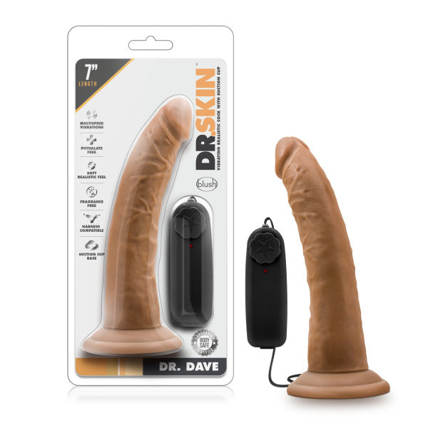 DR SKIN DR DAVE 7 in MOCHA VIBRATING COCK with SUCTION CUP