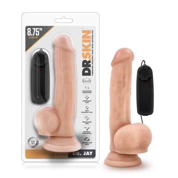 DR SKIN DR JAY 8.75IN VIBRATING COCK with SUCTION CUP VANILLA