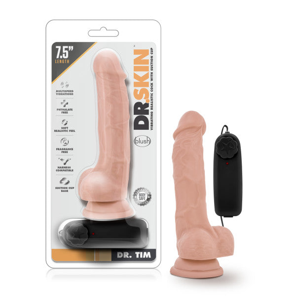 DR SKIN DR TIM 7.5IN VIBRATING COCK with SUCTION CUP VANILLA