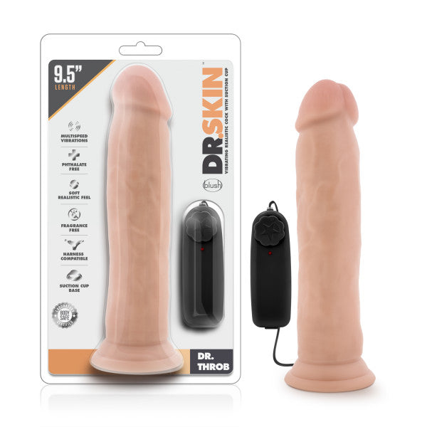 DR SKIN DR THROB 9.5IN VIBRATING COCK with SUCTION CUP VANILLA