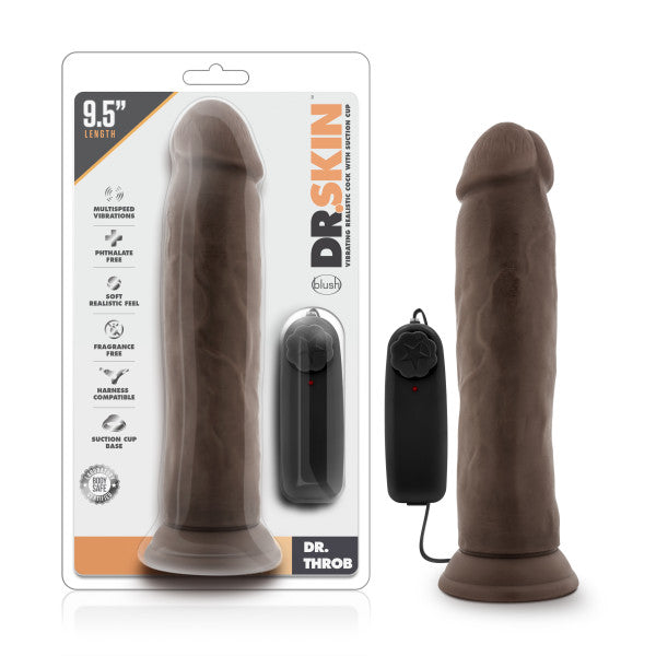 DR SKIN DR THROB 9.5IN VIBRATING COCK with SUCTION CUP CHOCOLATE