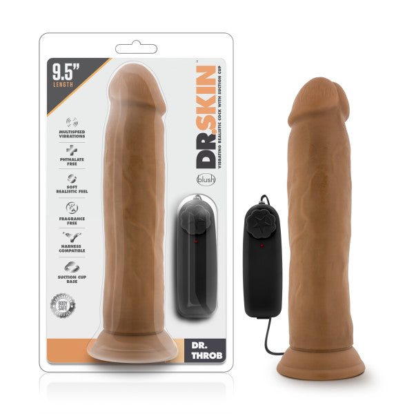 DR SKIN DR THROB 9.5IN MOCHA VIBRATING COCK with SUCTION CUP