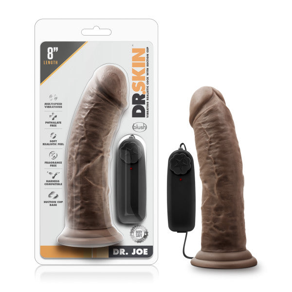 DR SKIN DR JOE 8 in VIBRATING COCK with SUCTION CUP CHOCOLATE