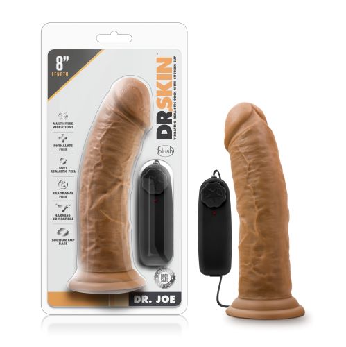DR SKIN DR JOE 8 in VIBRATING COCK with SUCTION CUP MOCHA