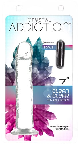 Addiction Crystal 7 Vertical Dong Clear TPE W/ Bullet "
