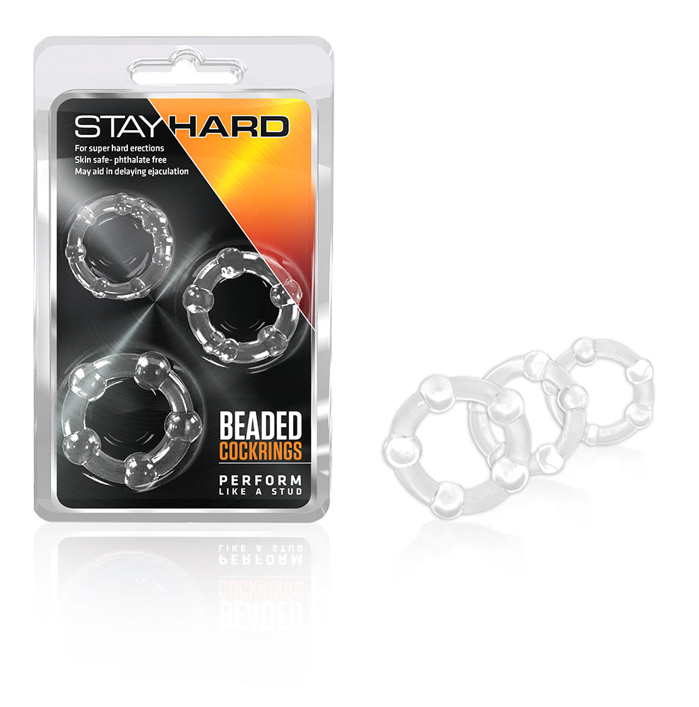Stay Hard Beaded Cockrings 3PC Clear