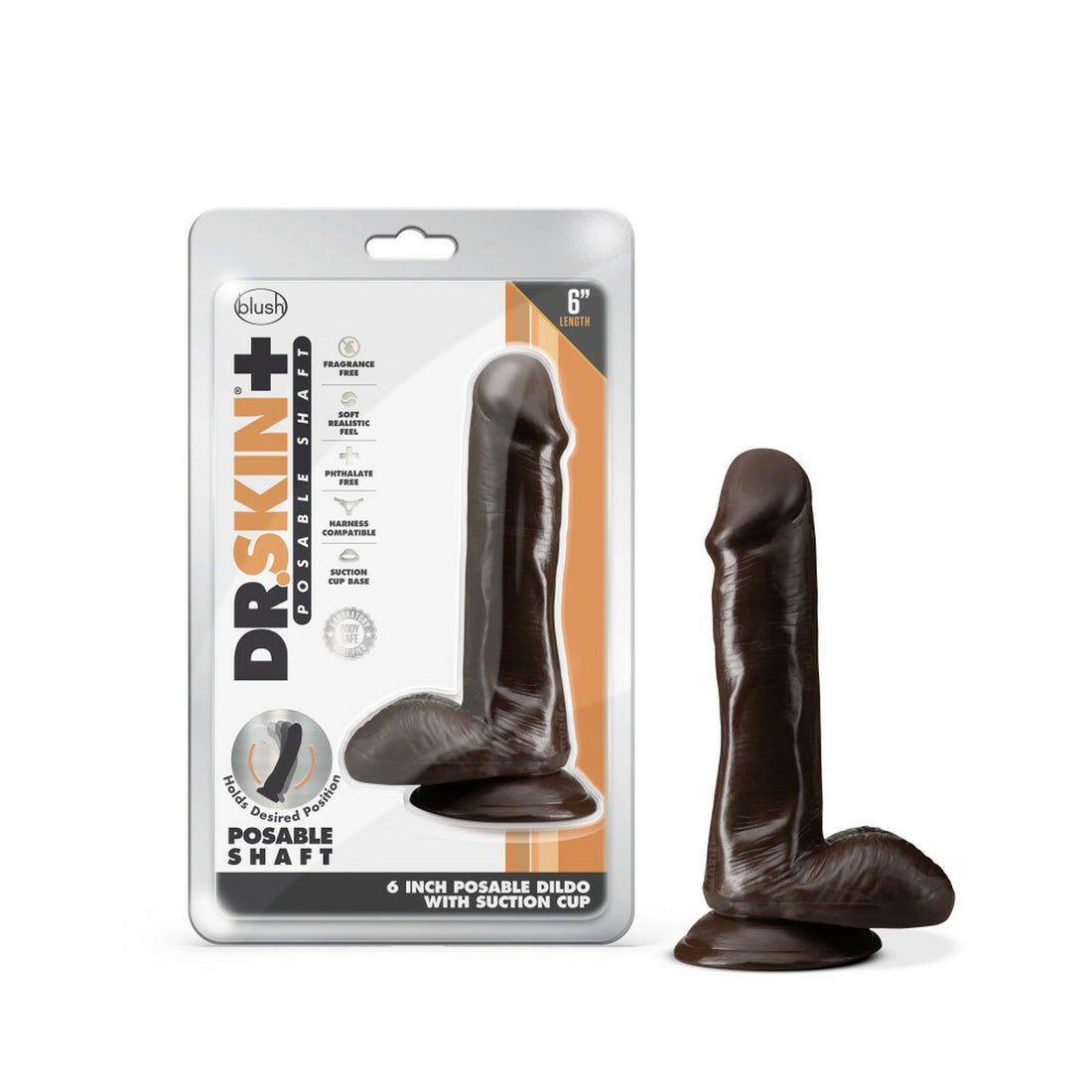 DR SKIN PLUS 6 in POSEABLE DILDO CHOCOLATE