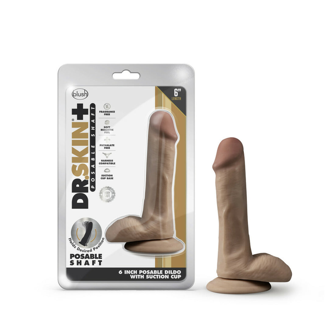 DR SKIN PLUS 6 in POSEABLE DILDO MOCHA