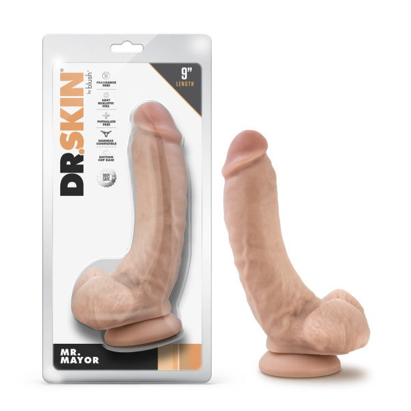 Dr. Skin Mr. Mayor 9IN Dildo with Balls Beige