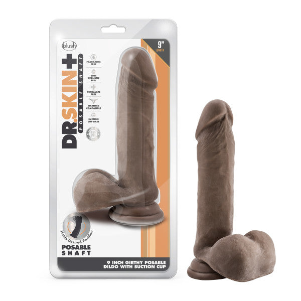 Dr Skin Plus 9IN Thick Posable Dildo with Balls Chocolate