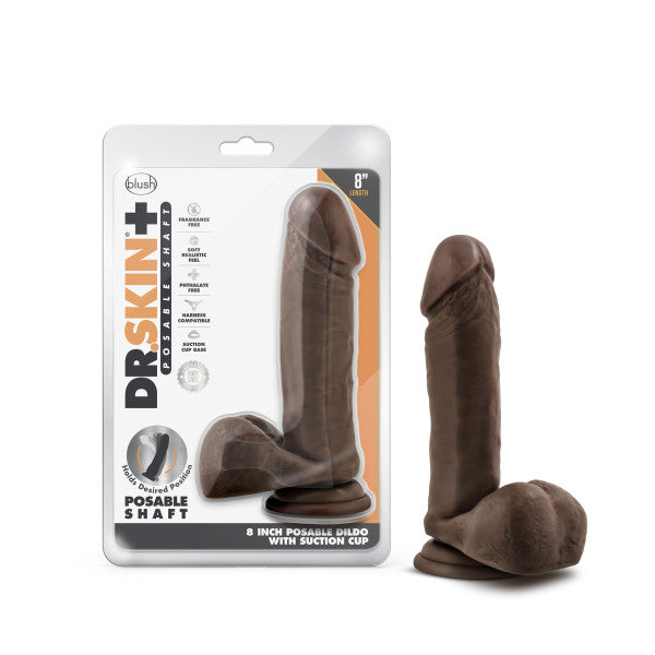 Dr Skin Plus 8 in Posable Dildo with Balls Chocolate