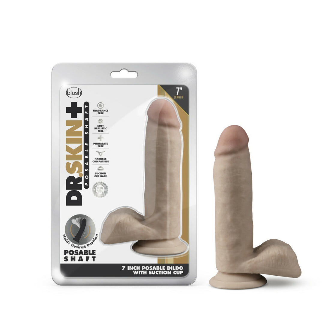 DR SKIN PLUS 7 in POSEABLE GIRTHY DILDO VANILLA