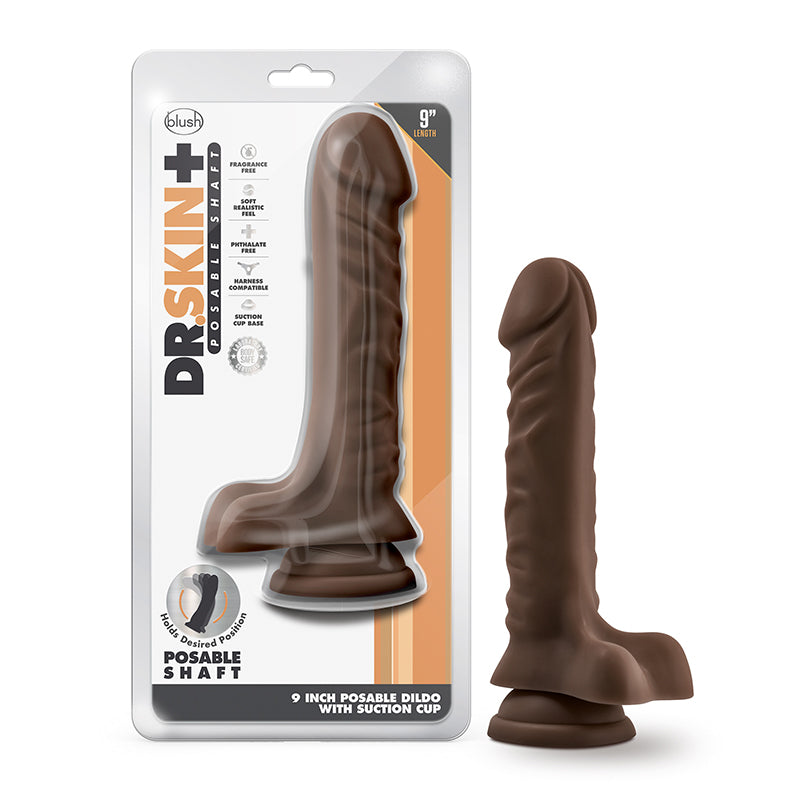 Dr Skin Plus 9IN Posable Dildo with Balls Chocolate