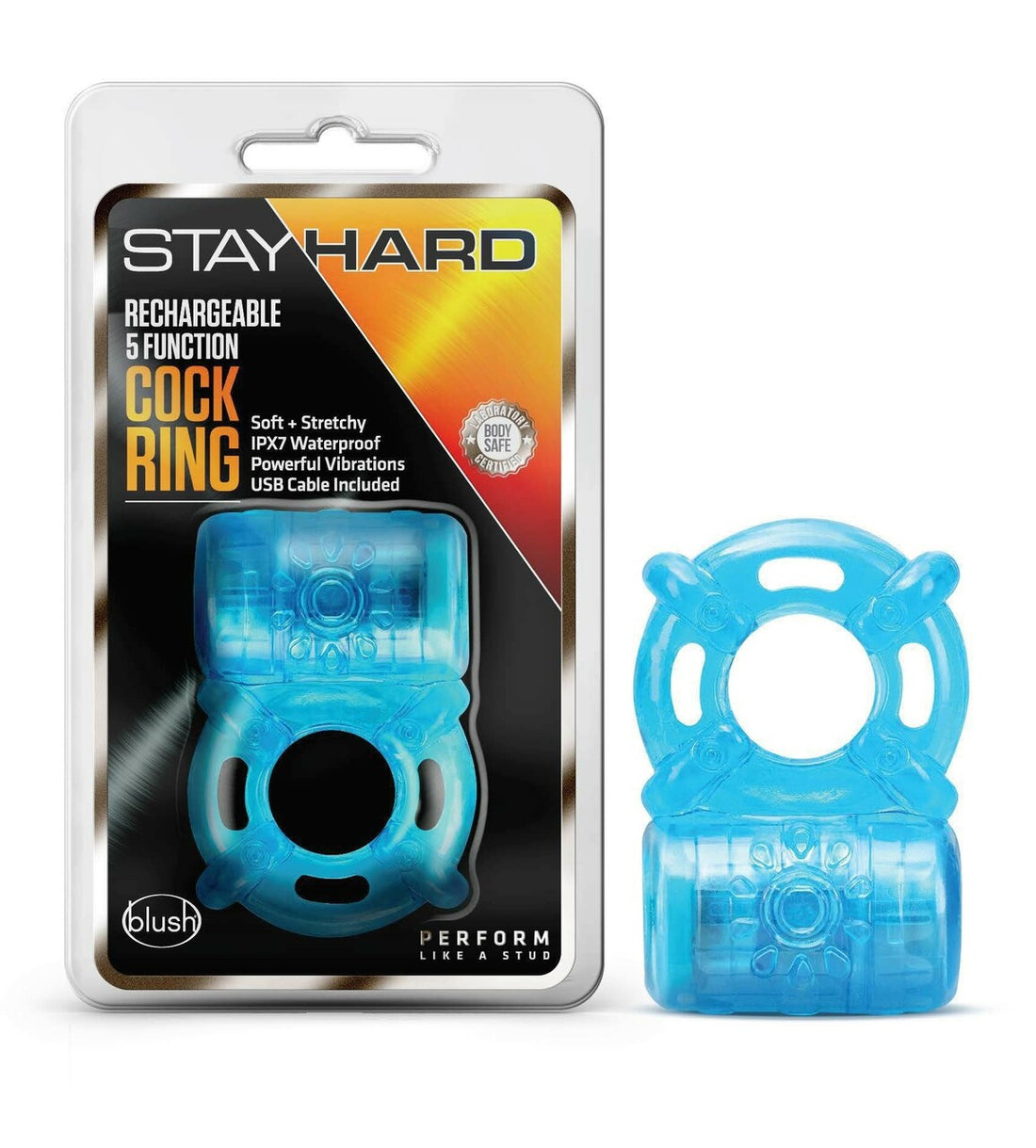STAY HARD Rechargeable 5 FUNCTION COCK RING BLUE
