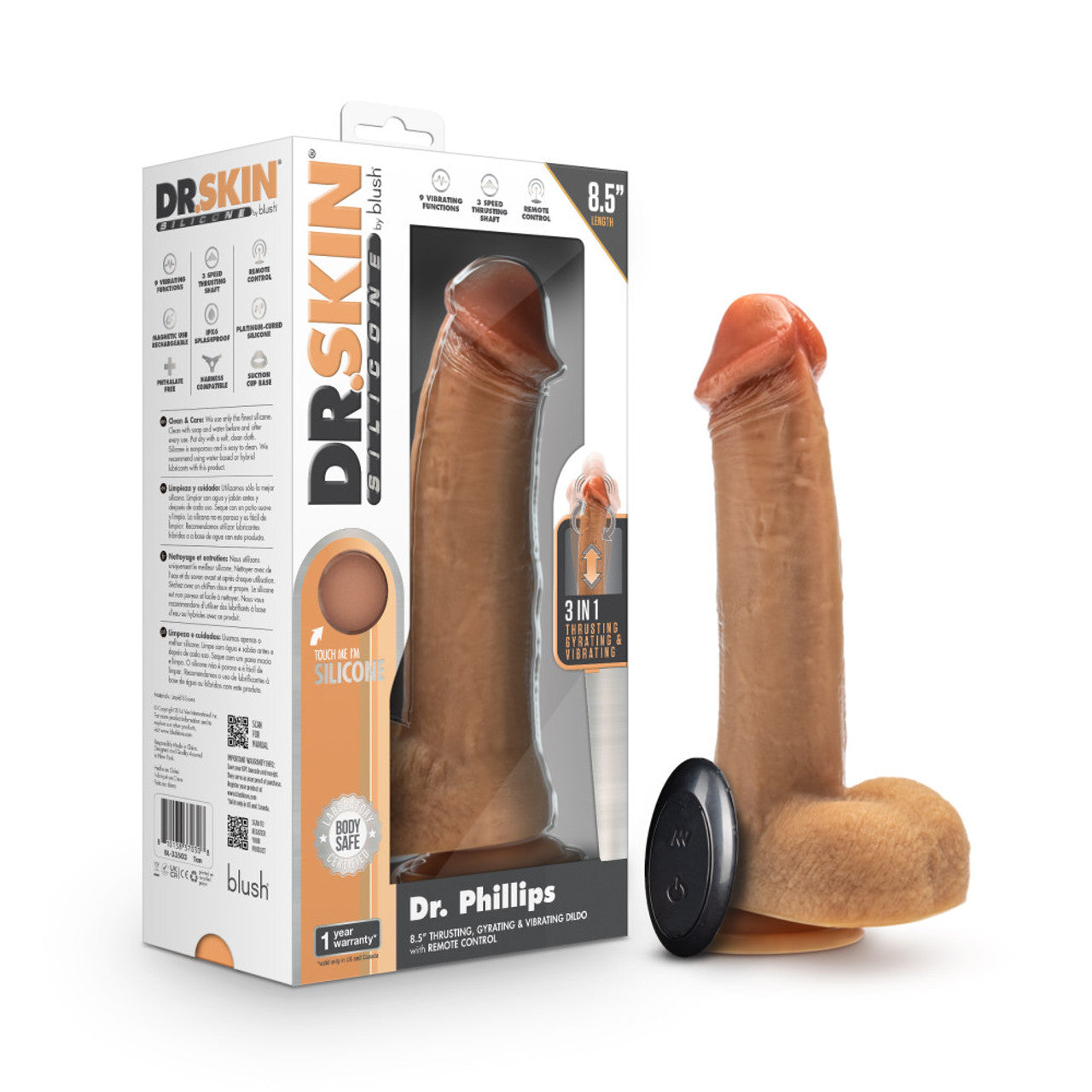 Dr Skin Silicone Dr Phillips 8.5IN Thrusting Dildo Tan
