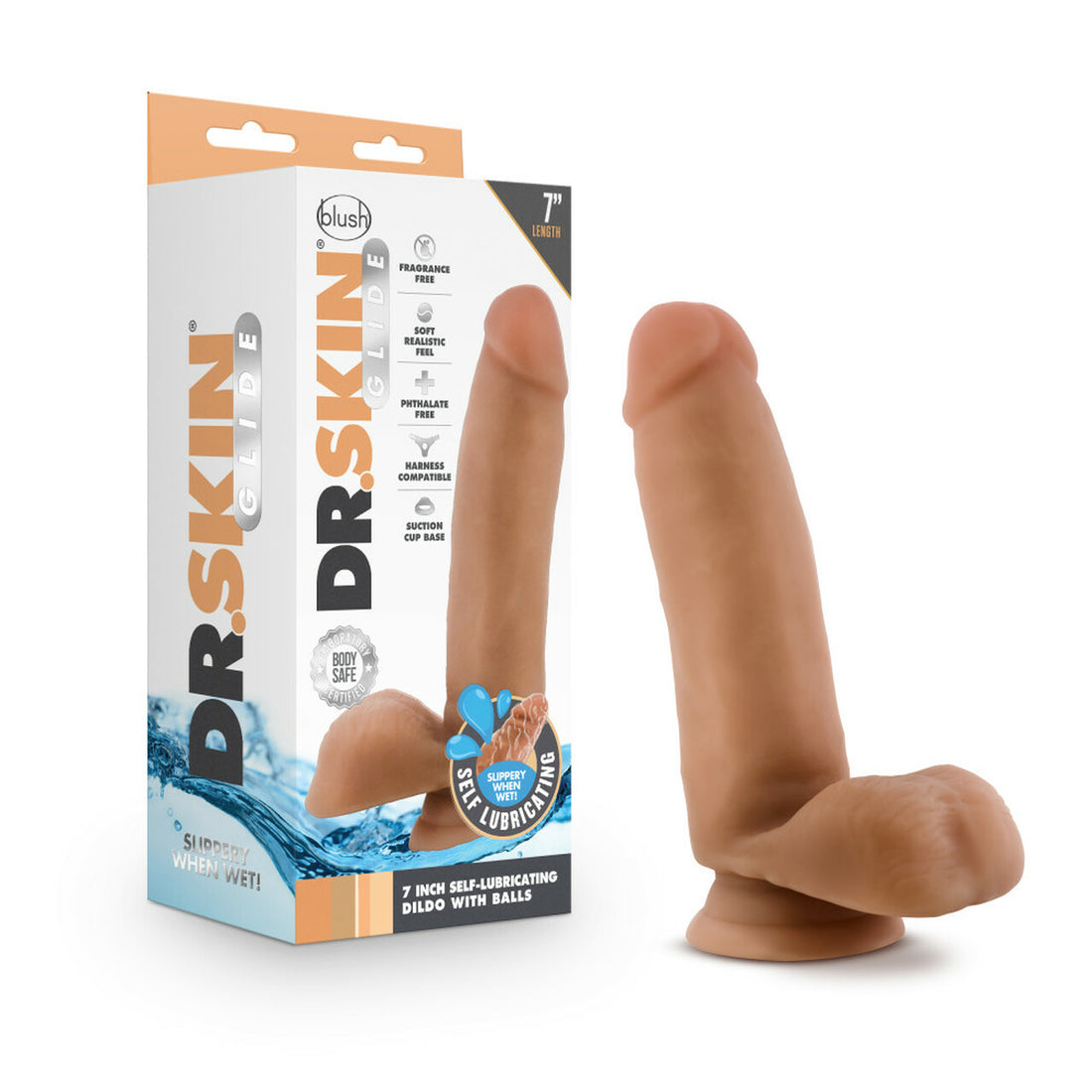 DR SKIN GLIDE 7 in SELF LUBRICATING DILDO MOCHA