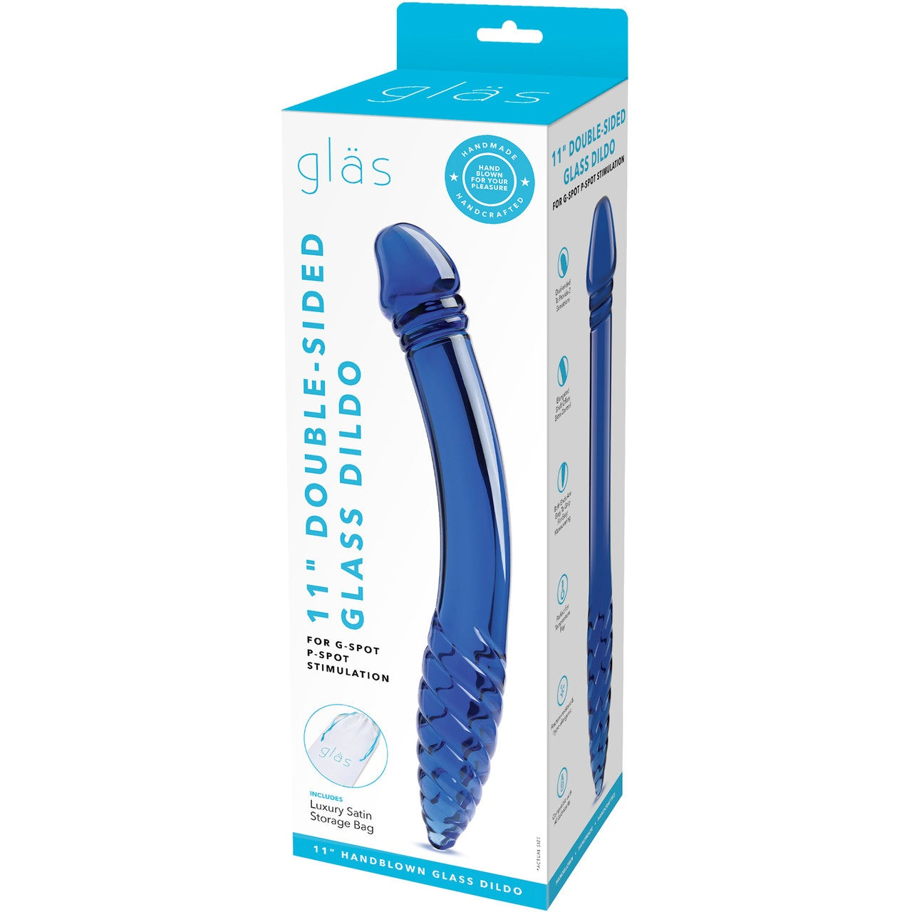 Glas 11In Double-Sided Glass Dildo W/ Handle Grip