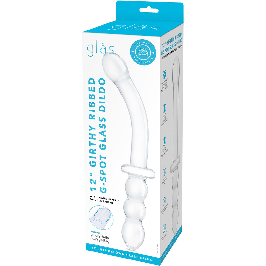 Glas 12In Girthy Ribbed G-Spot Glass Dildo with Handle Grip