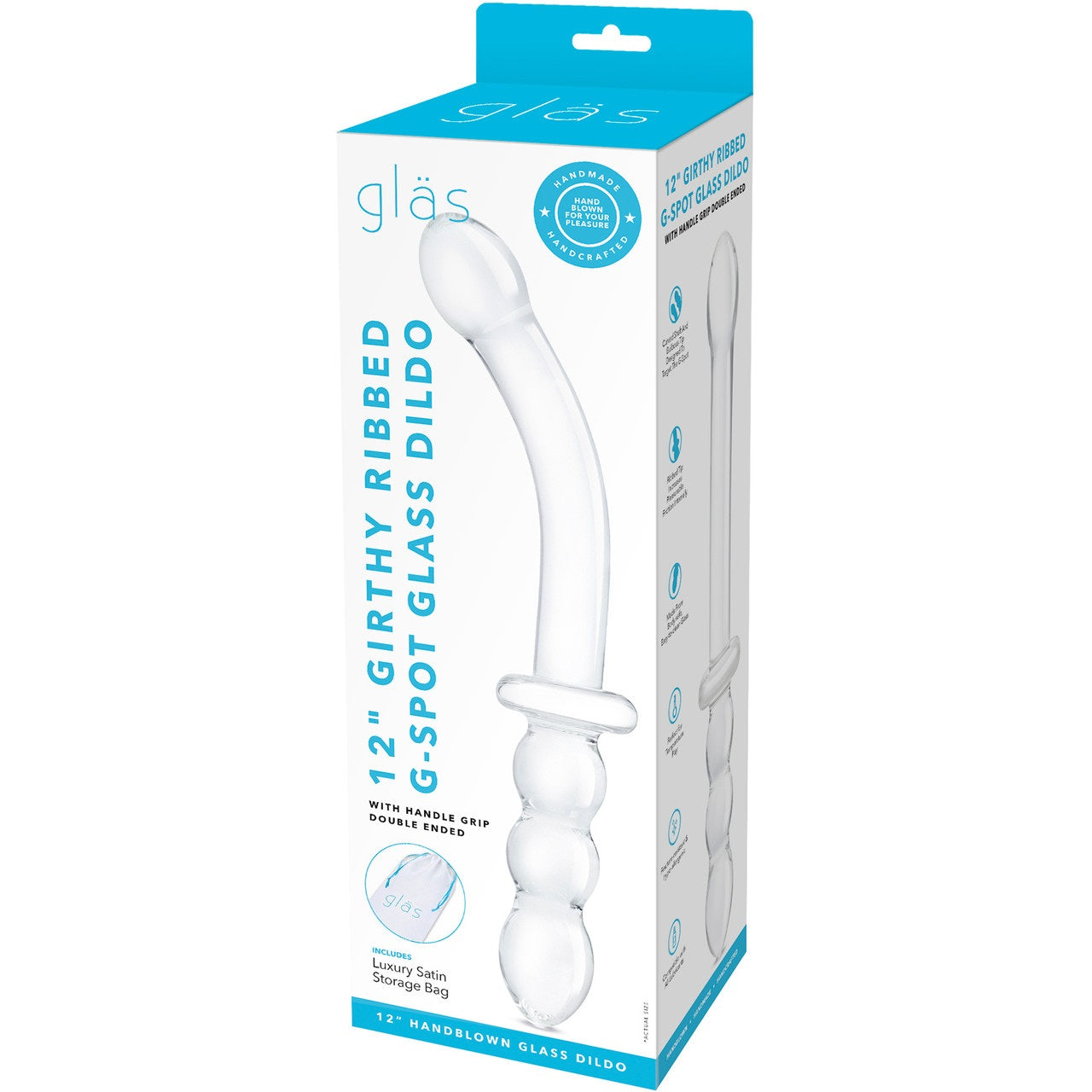 Glas 12In Girthy Ribbed G-Spot Glass Dildo W/ Handle Grip