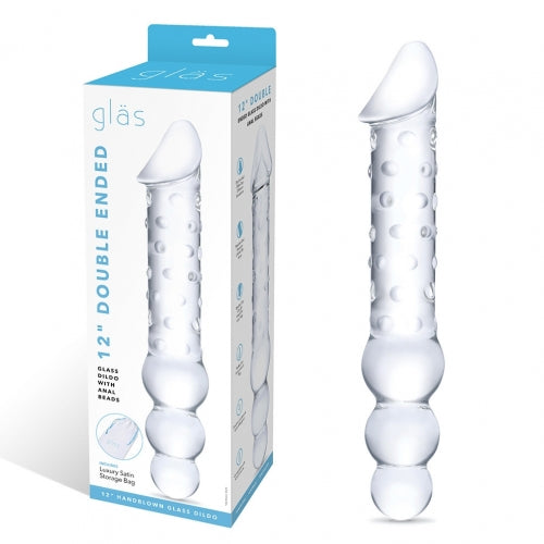 Glas 12In Double Ended Dildo W / Anal Beads