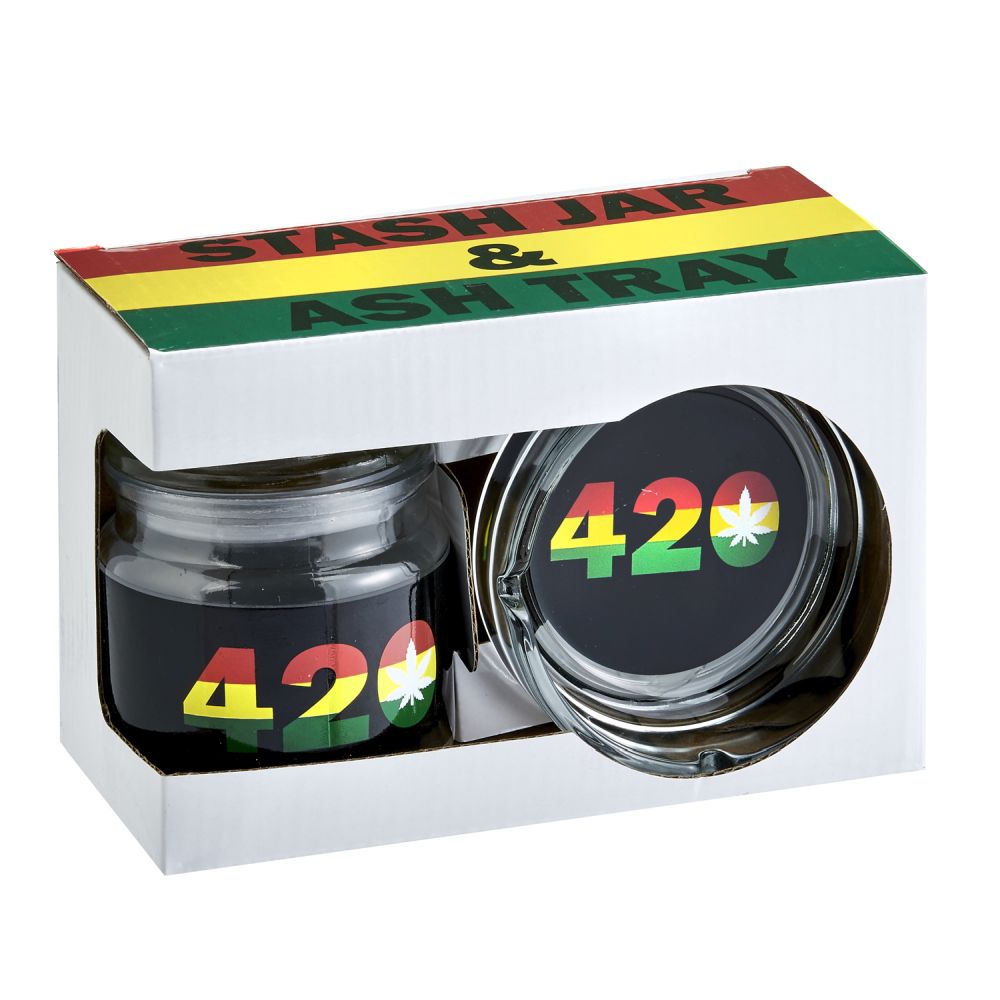 420 GLASS STASH JAR & ASHTRAY SET