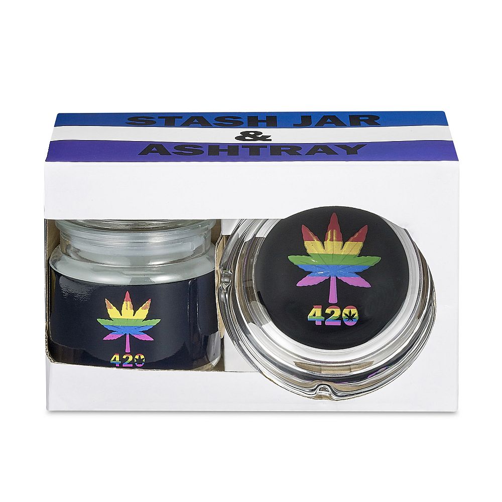 RAINBOW LEAF ASHTRAY & STASH JAR SET