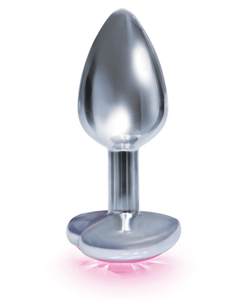 9'S Silver Starter Heart Bejeweled Steel Plug Pink
