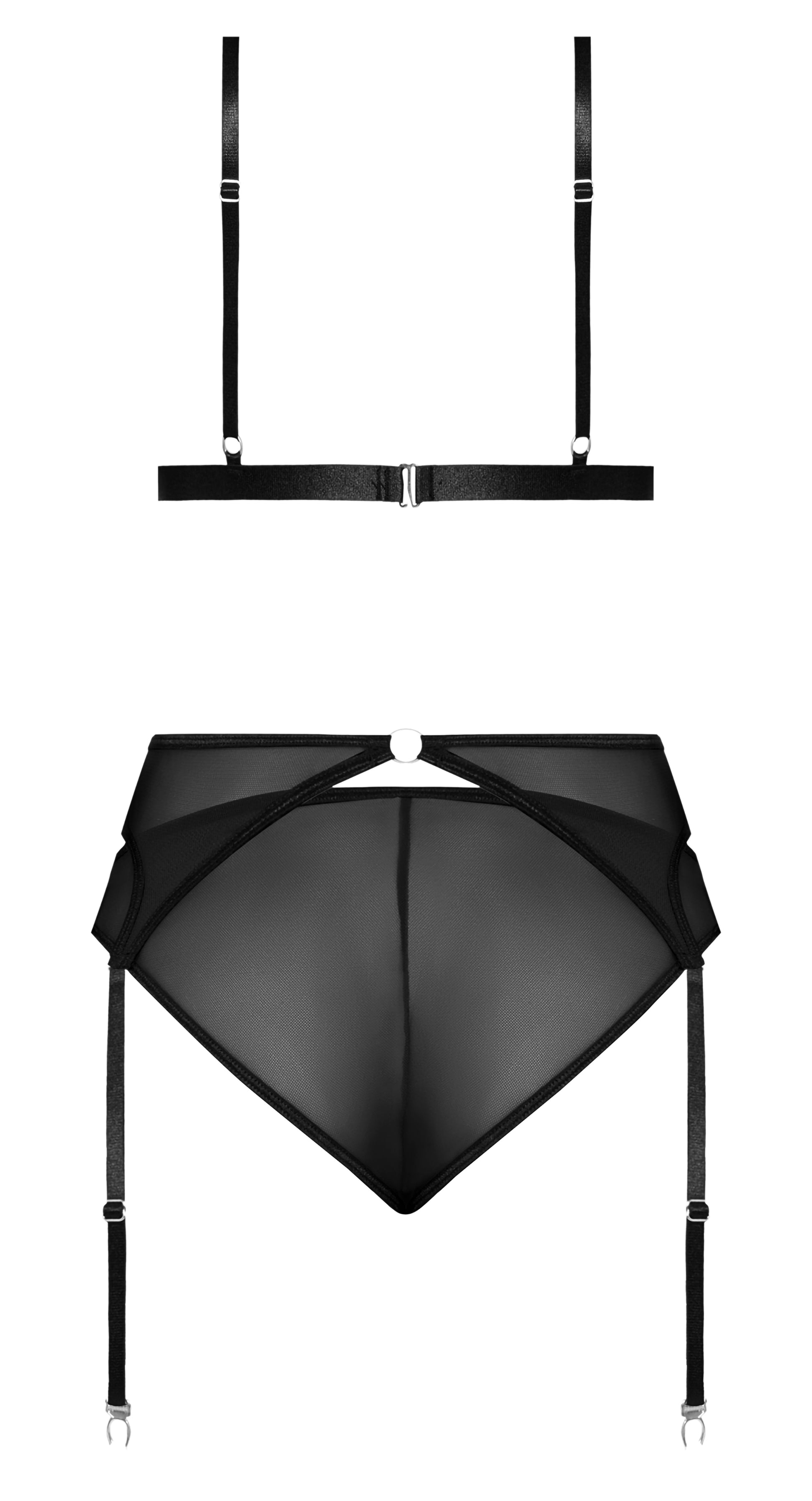Sassy Bra Garter & Rouched Panty Black 2XL