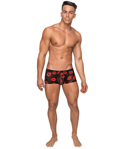 💋 Male Power Mini Shorts – Sheer Lips Print (Black)
