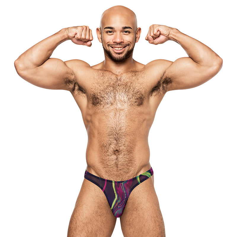 🌌 Male Power Galactic Print Bong Thong – Cosmic Mesh Men’s Underwear S/M & L/XL - GALACTIC PRINT BONG THONG S/M