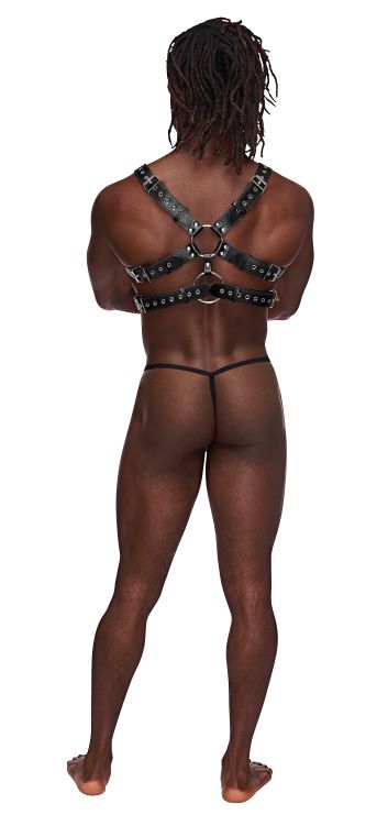 🖤 Male Power “Gemini” Faux Leather Harness – Black | Adjustable Men’s Fetishwear - GEMINI LEATHER HARNESS BLACK O/S