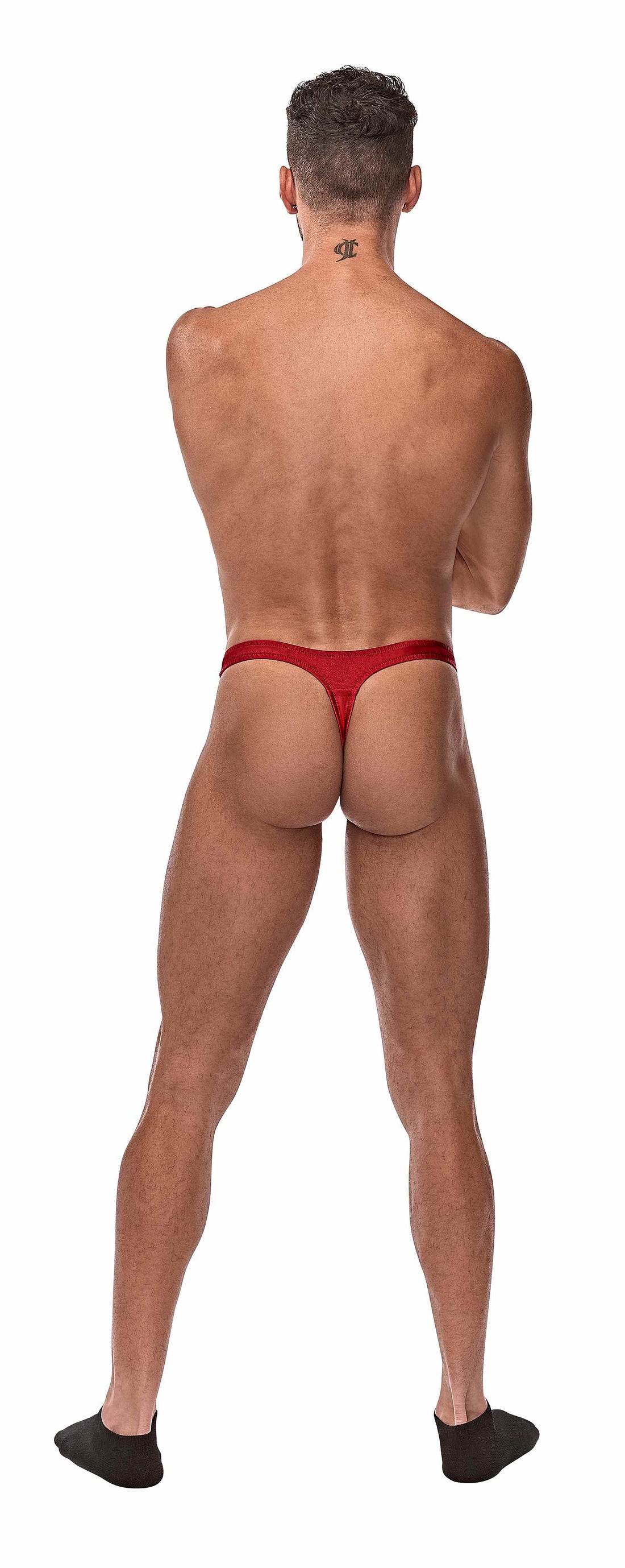 Male Power Pull Tab Thong Red – Nylon Lycra Quick Access Thong Underwear for Men – One Size Fits Most - NYLON/SPANDEX PULL TAB THONG RED