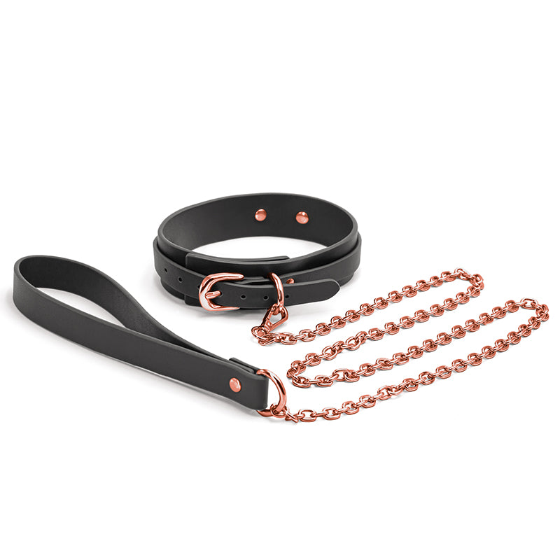 Bondage Couture Collar & Leash Black with Rose Gold